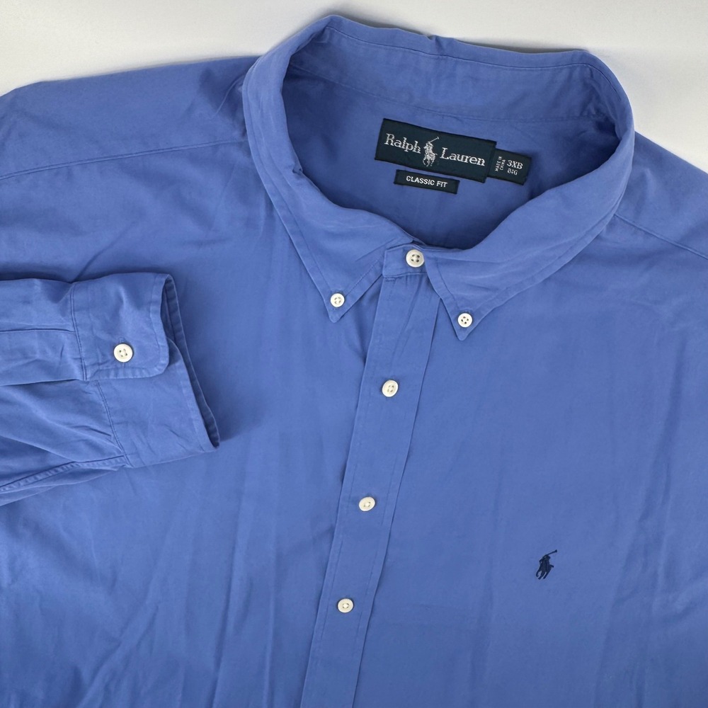 Ralph Lauren Mens 3XB Big Classic Fit Blue Cotton Button Down Shirt Long‎ Sleeve